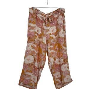 CG CG Belted Wide Leg Pants Women Size Large Pastel Floral Rayon Pull on
